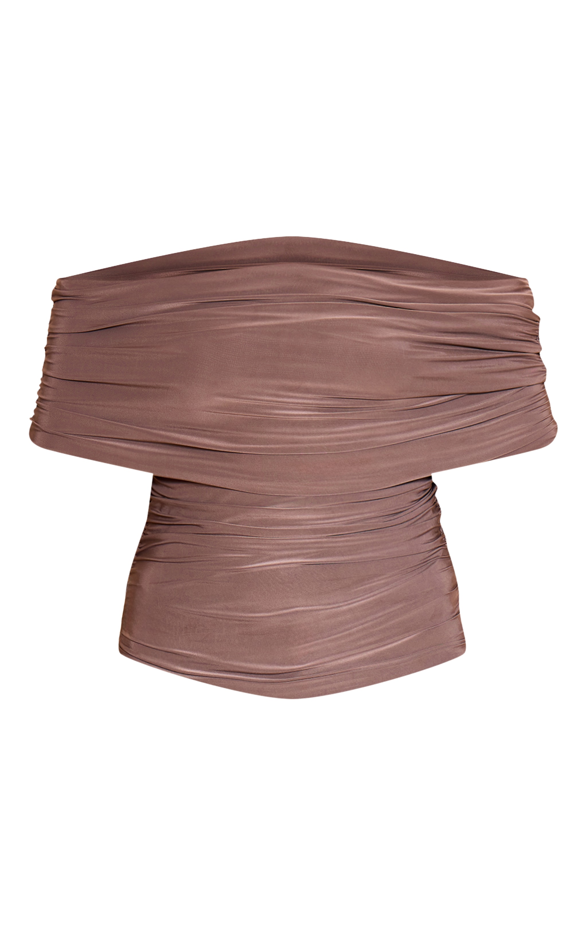 Mushroom Double Layer Slinky Ruched Bardot Long Top image 5