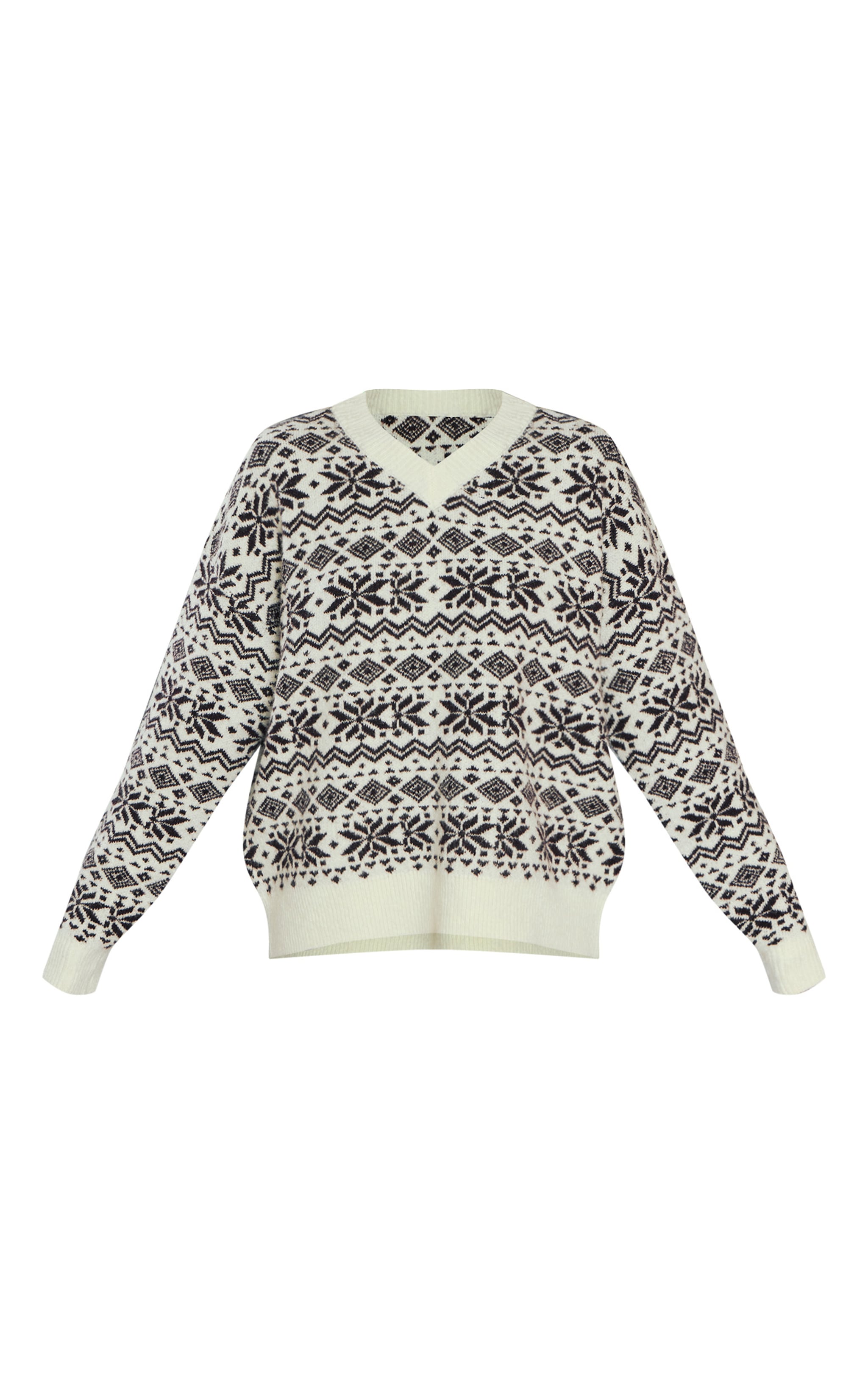 Cream V Neck Fairisle Sweater image 5
