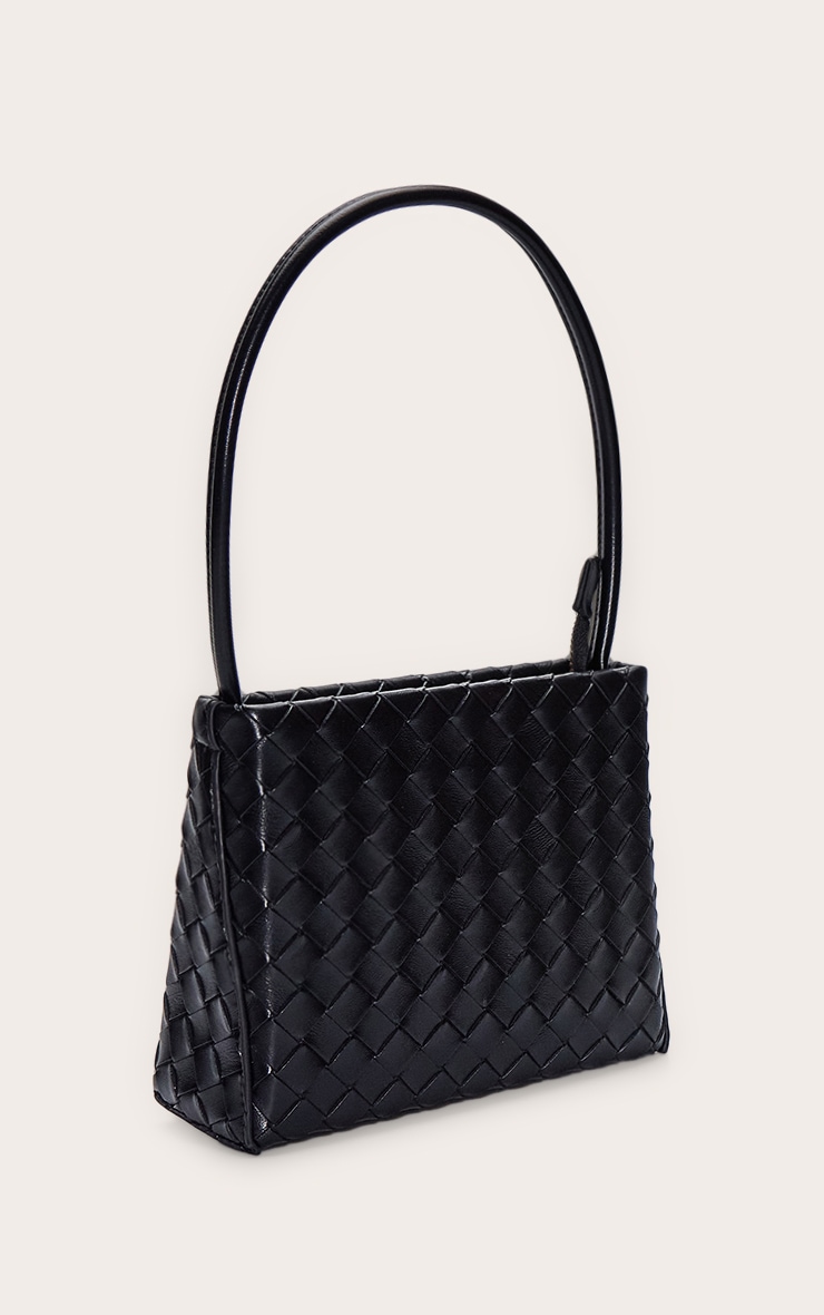 Black Weave Structured Mini Shoulder Bag image 3