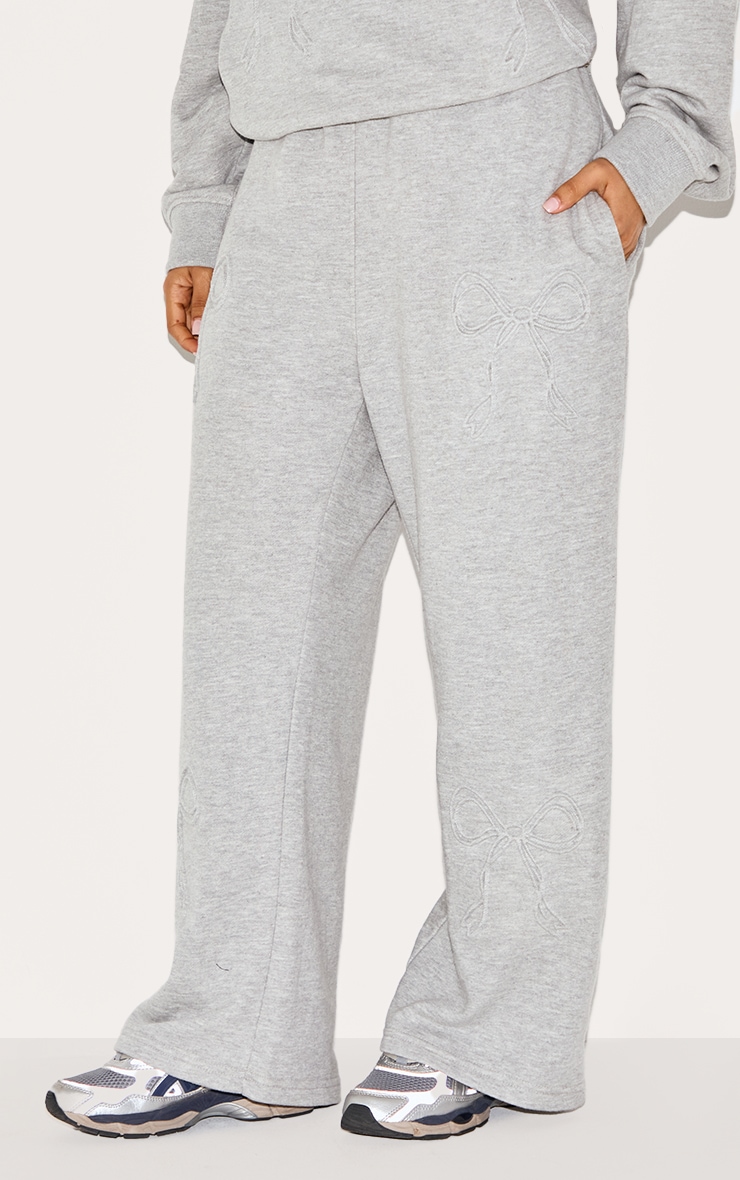 Petite Grey Marl Embossed Bow Detail Wide Leg Sweatpants image 2