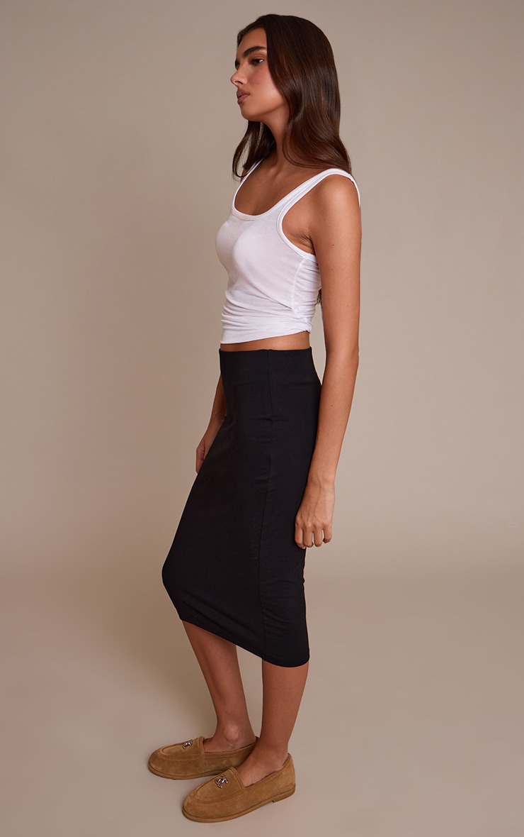 Black Basic Soft Cotton Midi Skirt image 4