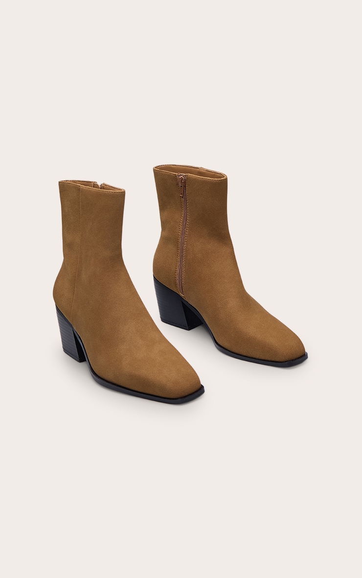 Camel Nubuck Block Heel Ankle Boot image 3