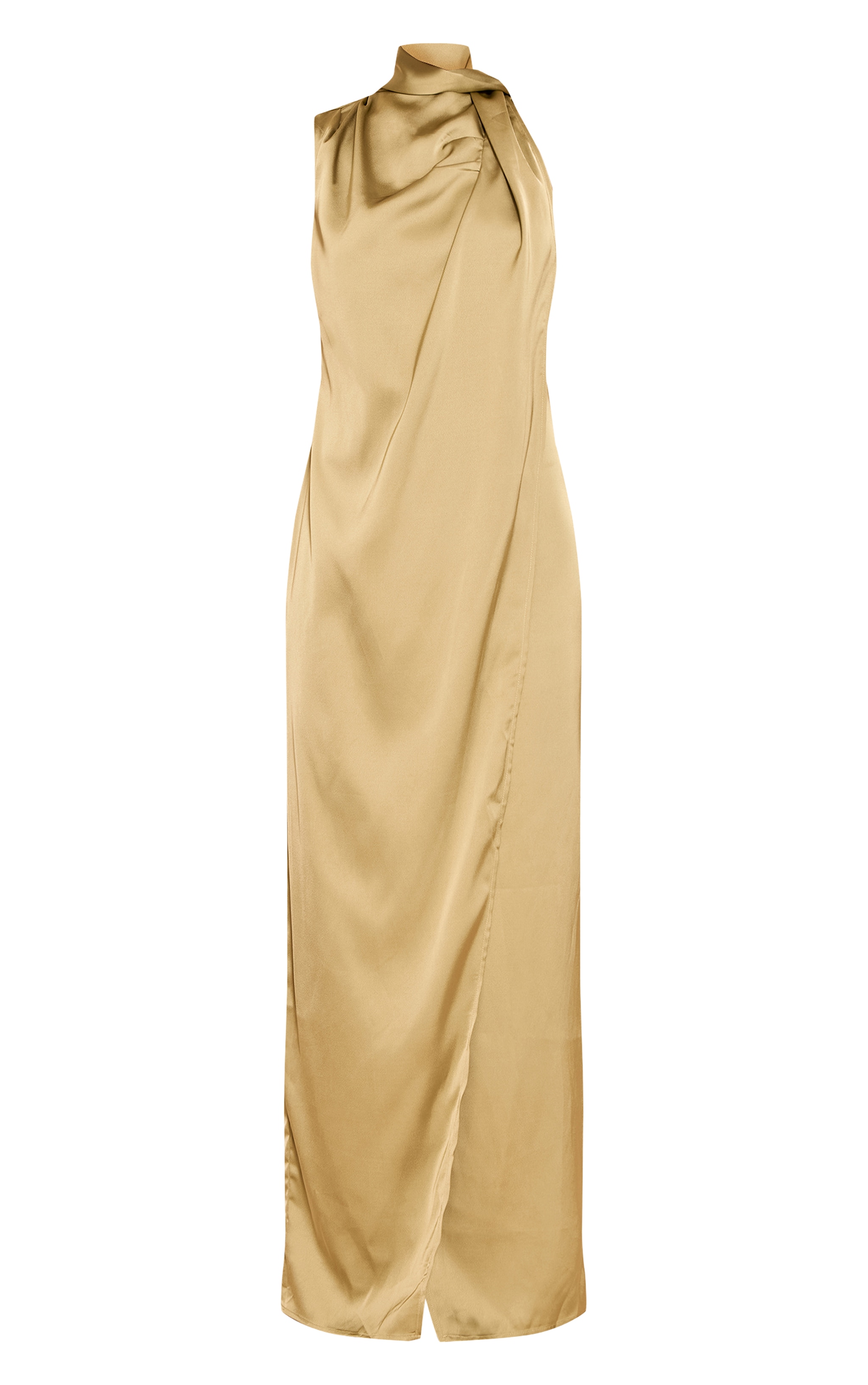 Olive Satin Scarf Detail Maxi Dress image 5