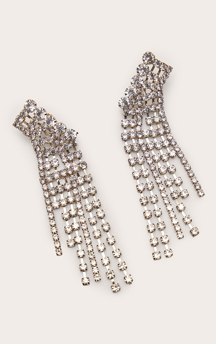Bronze Diamante Drape Statement Earrings image 3