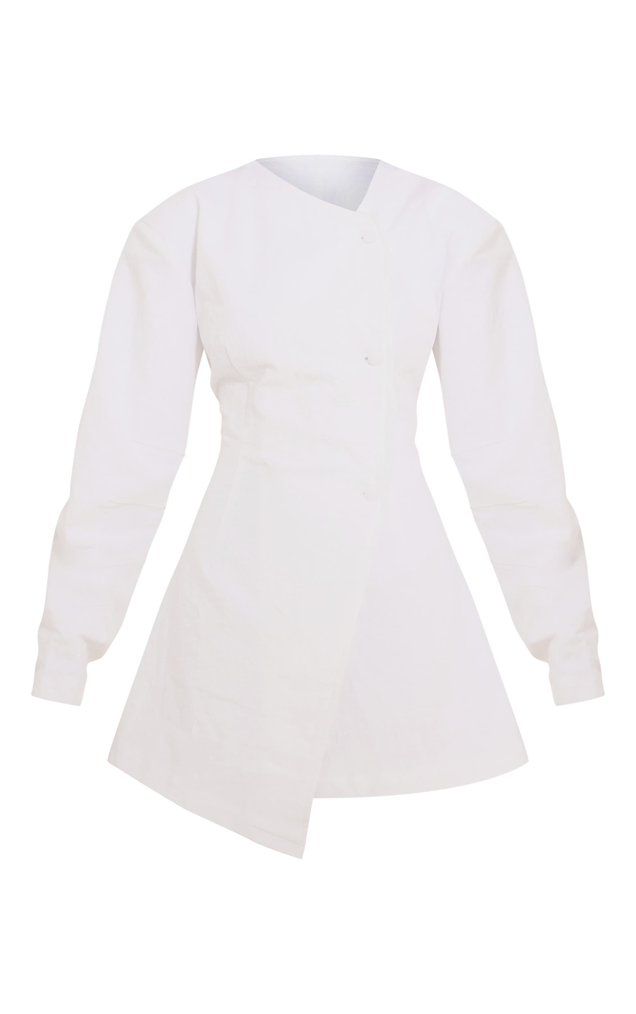 Petite White Premium Linen Look Cinched Waist Cocoon Sleeve Mini Dress image 5