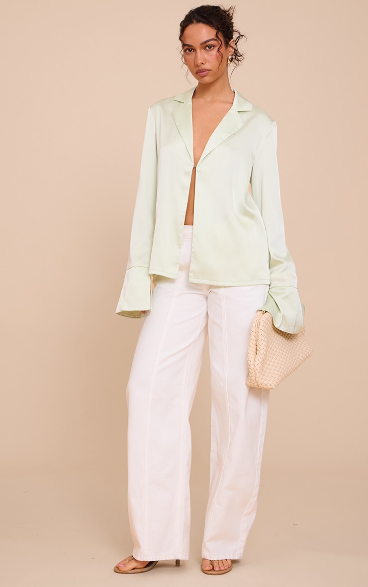 Mint Satin Hook And Eye Detail Oversized Shirt image 3