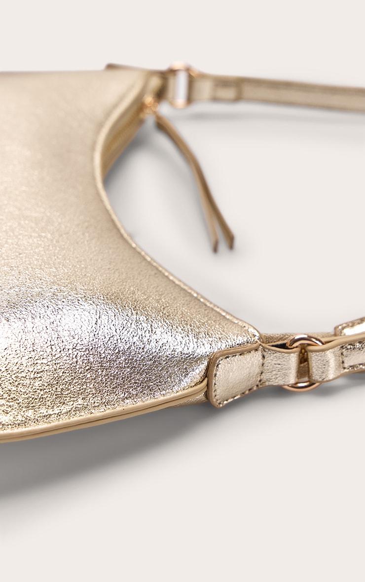 Gold Gold Crinkle Pu Baguette Shoulder Bag image 5