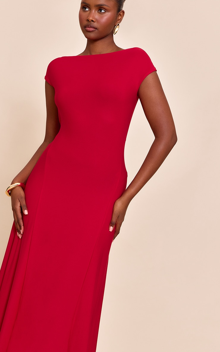 Red Asymmetric Panelled Floaty Maxi Dress image 4