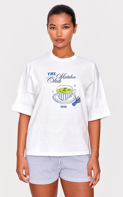 White Matcha Print Oversized Tee PJ Set