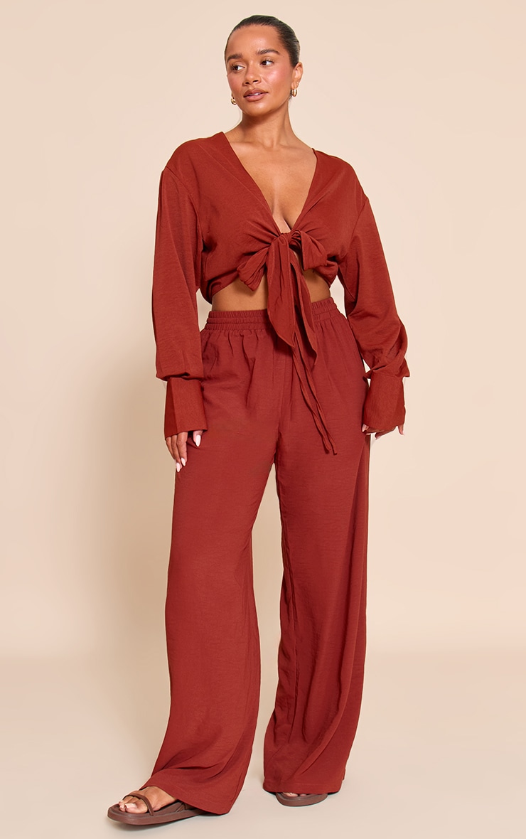 Shape Deep Red Hammered Satin Front Tie Shirt image 3