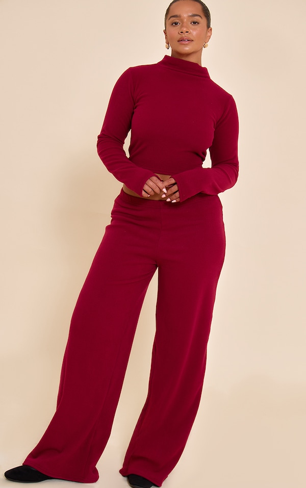 Shape Burgundy Micro Rib Wide Leg Pants