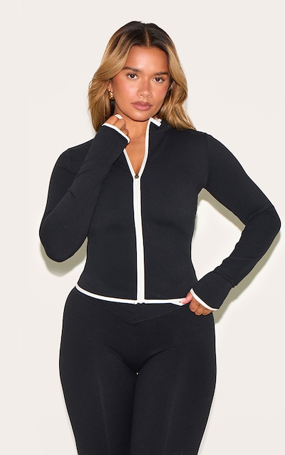 Shape Veste de sport noire à lisérés contrastants et zip