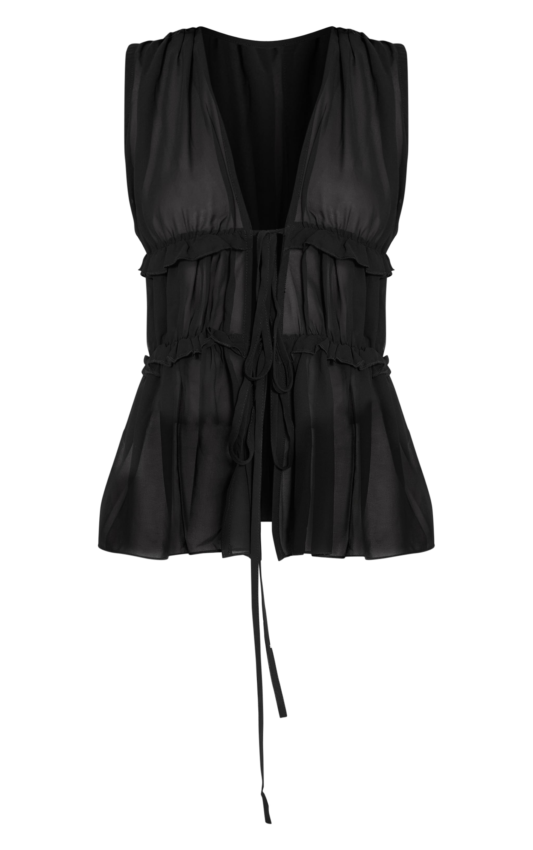 Black Chiffon Tie Front Top image 5