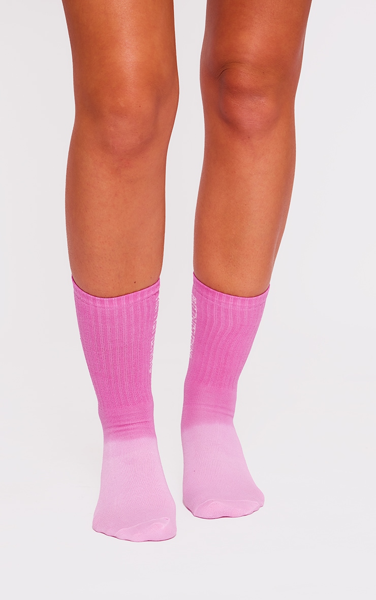 PRETTYLITTLETHING Pink Ombre Logo Socks image 2