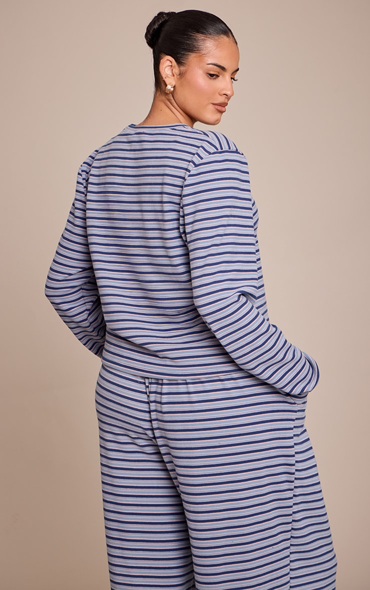 Plus Navy Striped Soft Fleece Long Sleeve Top image 2