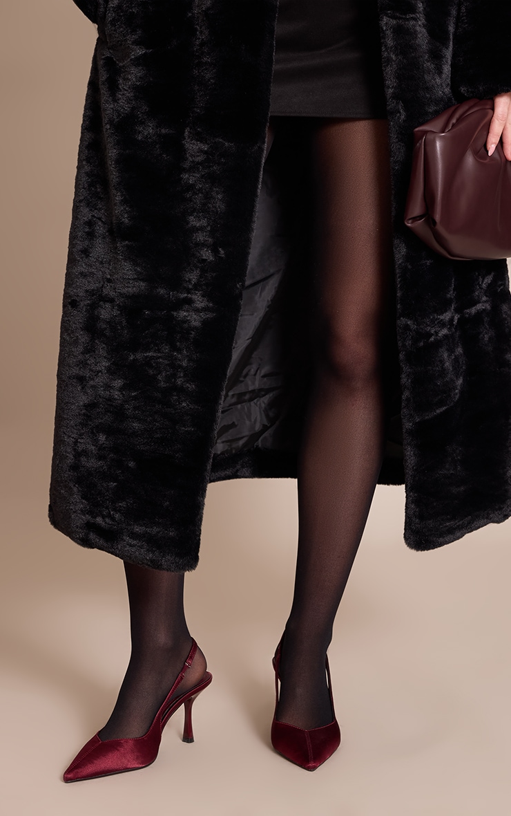 Burgundy Satin Point Toe Heeled Sling Back image 1