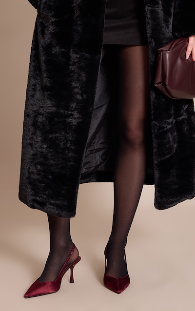 Mules pointues satinées bordeaux à talon et bride derrière