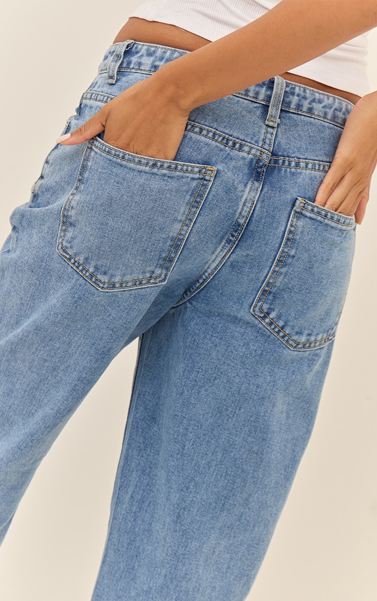 PRETTYLITTLETHING Mid Blue Wash High Waist Straight Leg Jeans image 4
