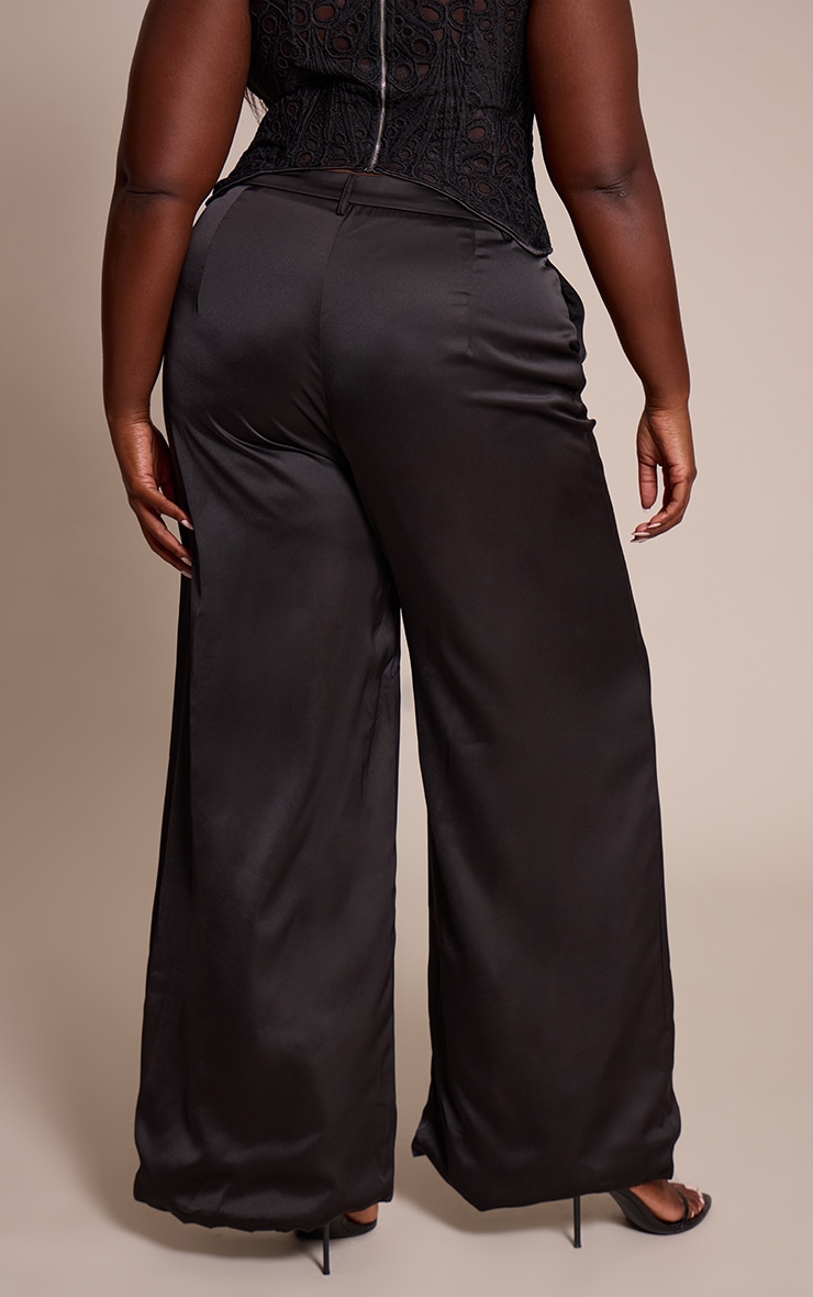 Plus Pantalon large satiné noir à taille haute image 3