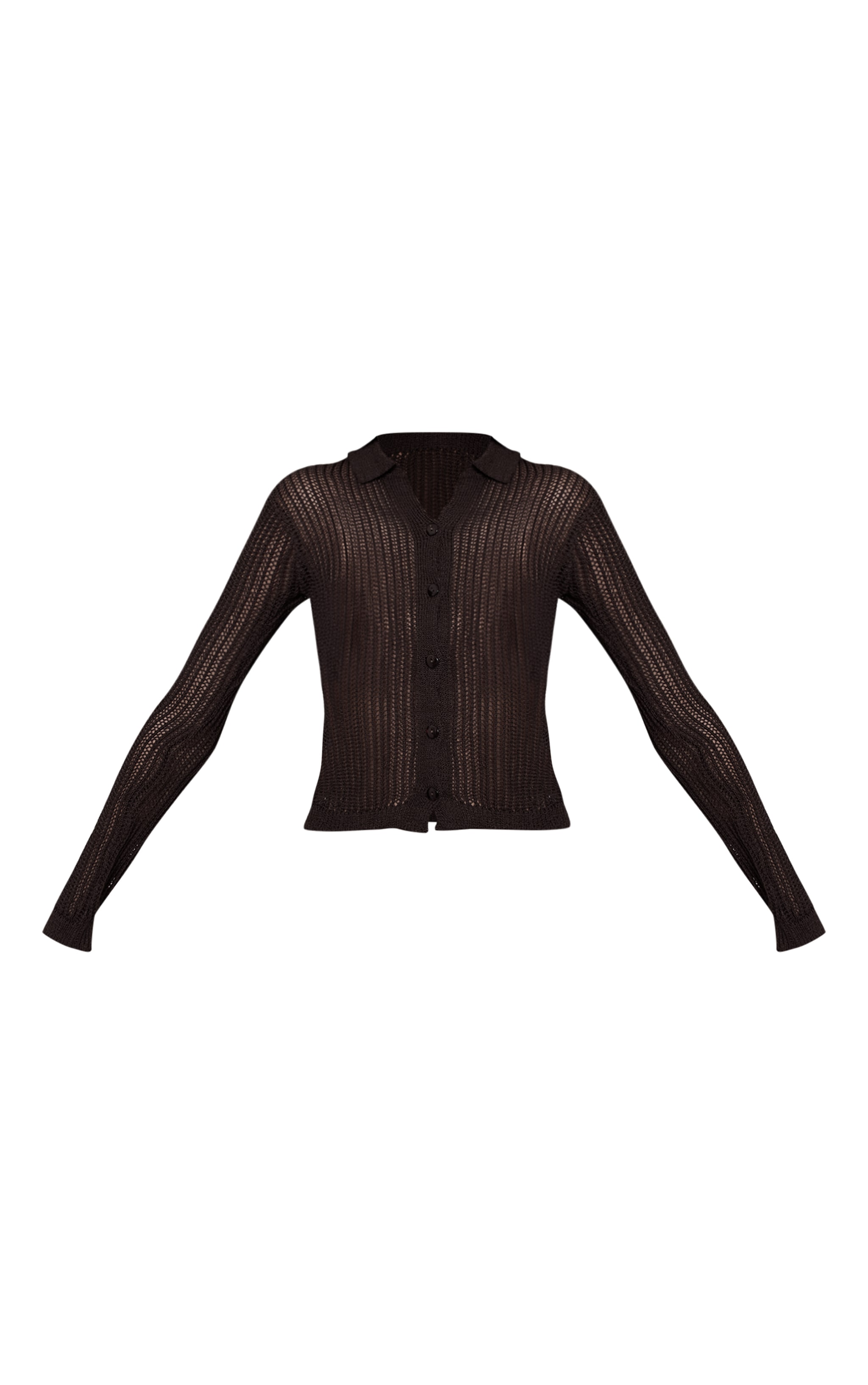 Chocolate Brown Filagree Knit Button Up Cardigan image 5