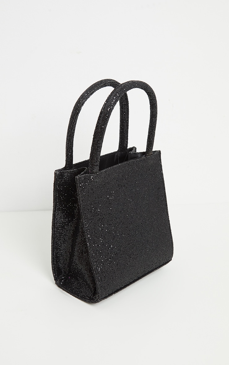 Black Glitter Rectangle Mini Tote Bag
