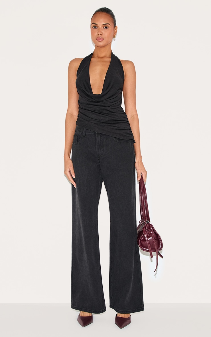 Black Burnout Mesh Cowl Neck Detail Long Top image 3