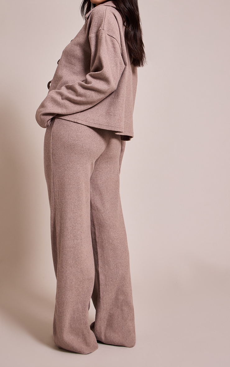 Petite Taupe Brushed Elasticated Waist Wide Leg Pants image 3