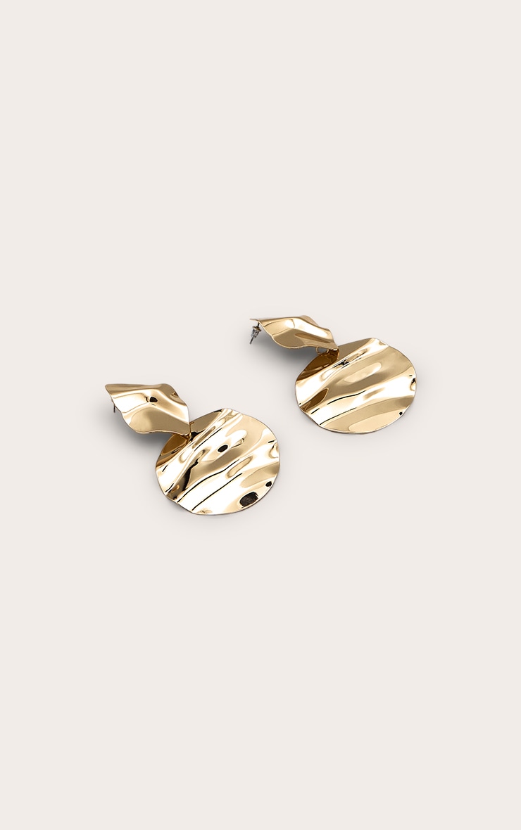 Gold Abstract Disc Statement Earrings image 2