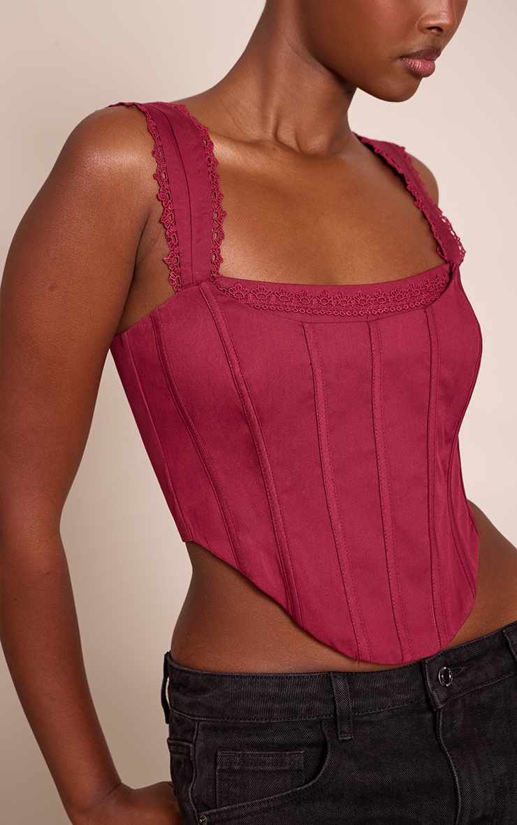 Wine Woven Scallop Trim Bonded Corset image 4