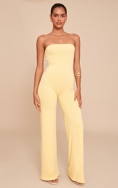 Combinaison large bustier en jersey doublé jaune citron à contours