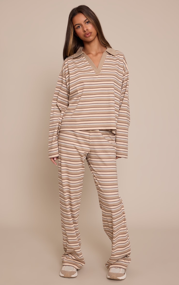 Petite Beige Striped Wide Leg Pants image 4