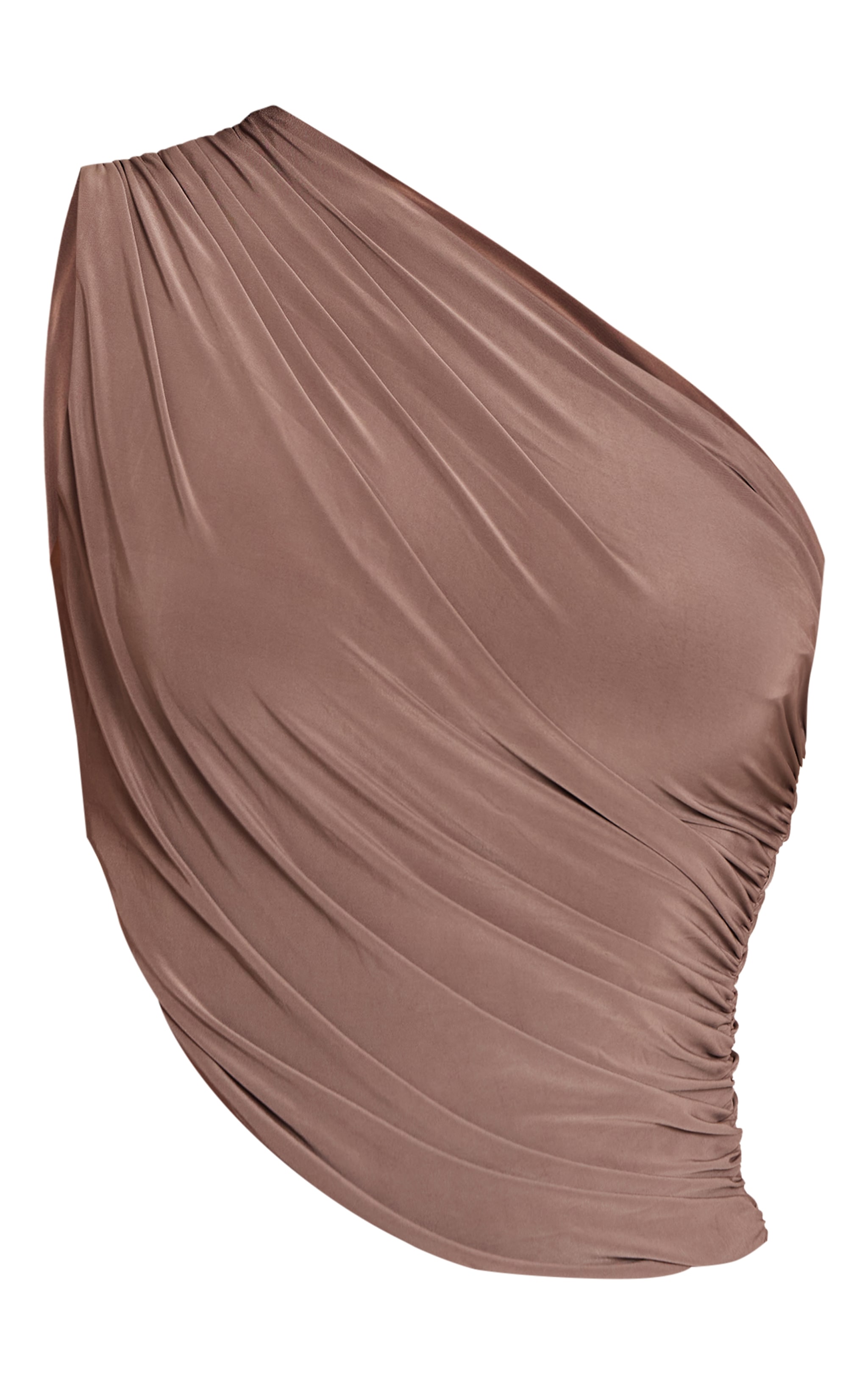 Deep Taupe Slinky Asymmetric Ruched Top image 5