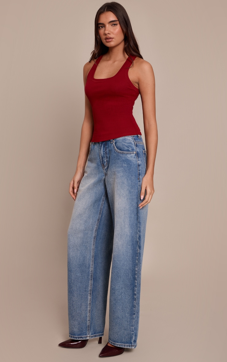 Deep Red Soft Rib Scoop Neck Vest Top image 3