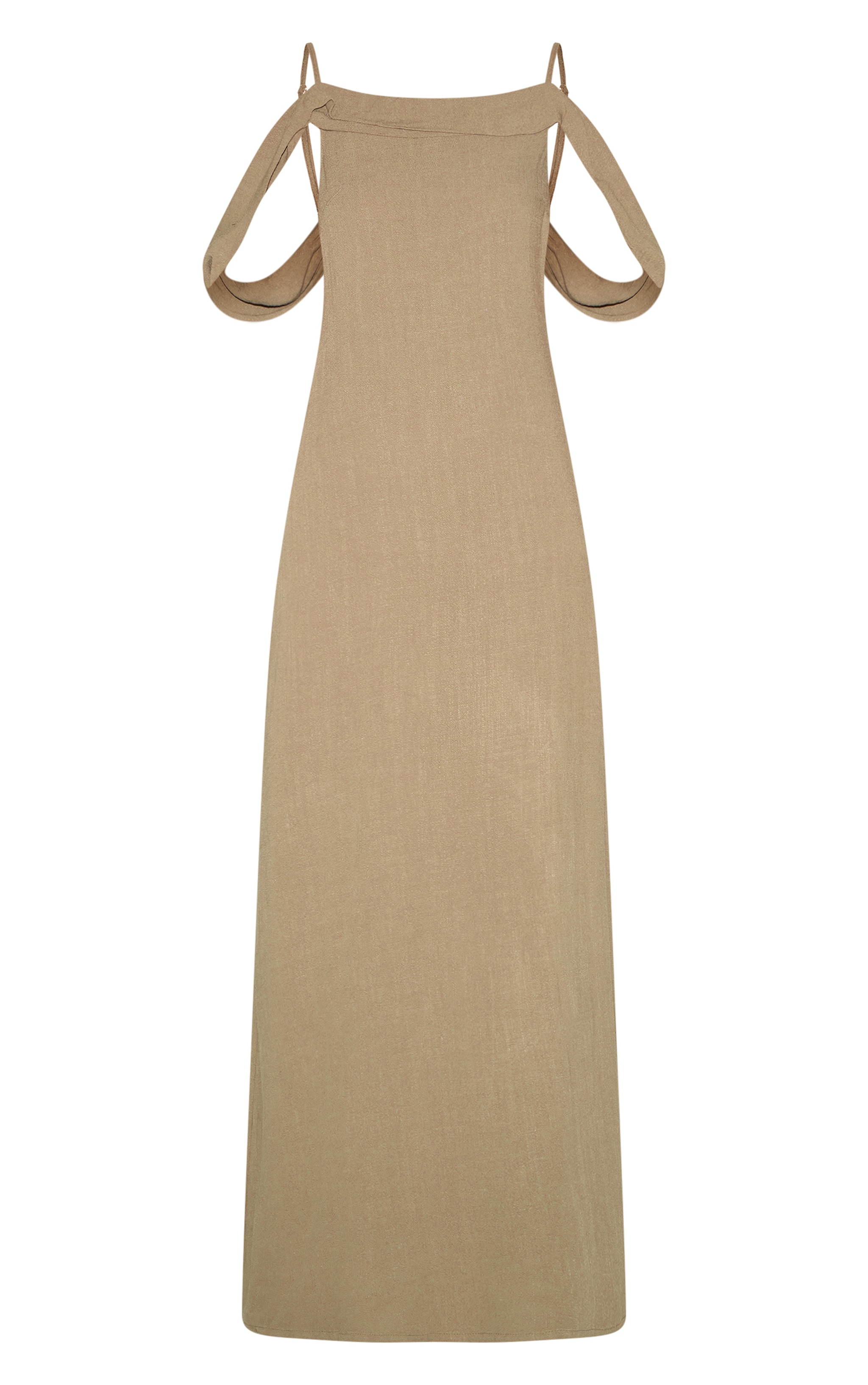 Khaki Textured Strappy Drape Detail Maxi Dress image 5