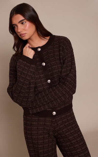 Chocolate Boucle Knitted Button Up Cardigan