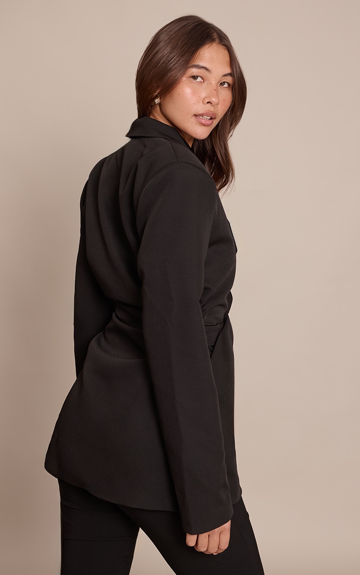 Black Belted Trim Detail Blazer image 2