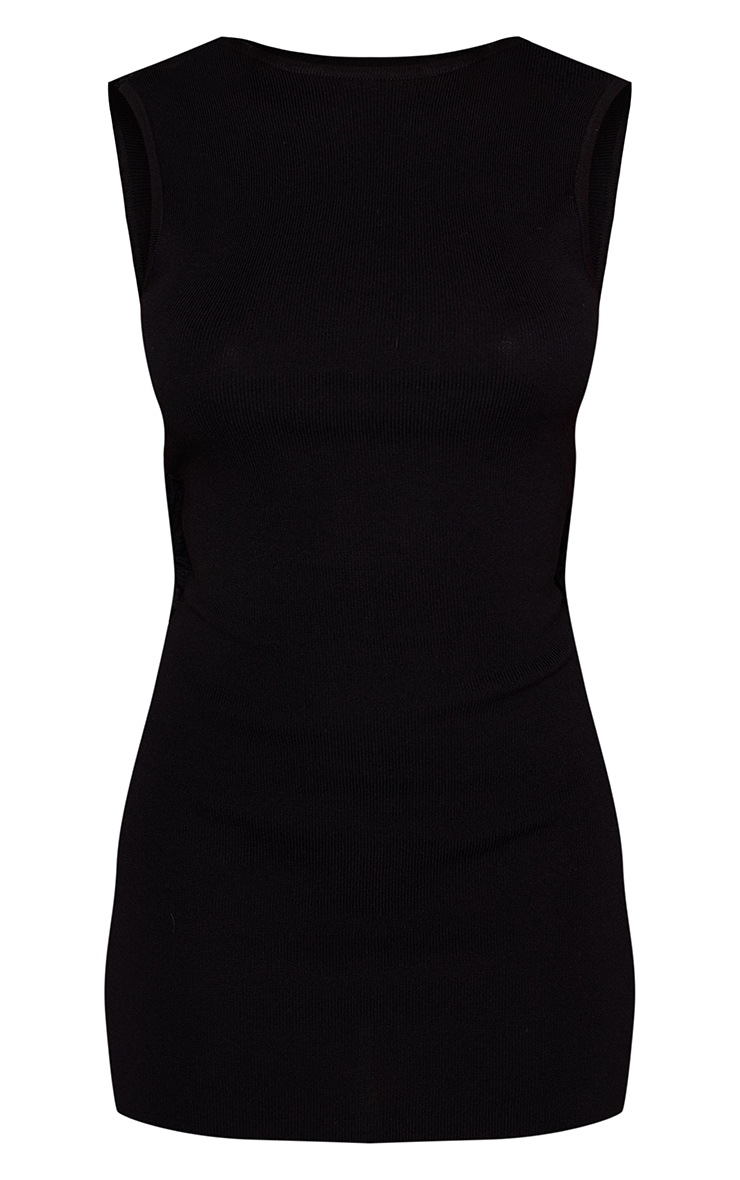 Boatneck Sheer Knit Backless Detail Mini Dress  image 5