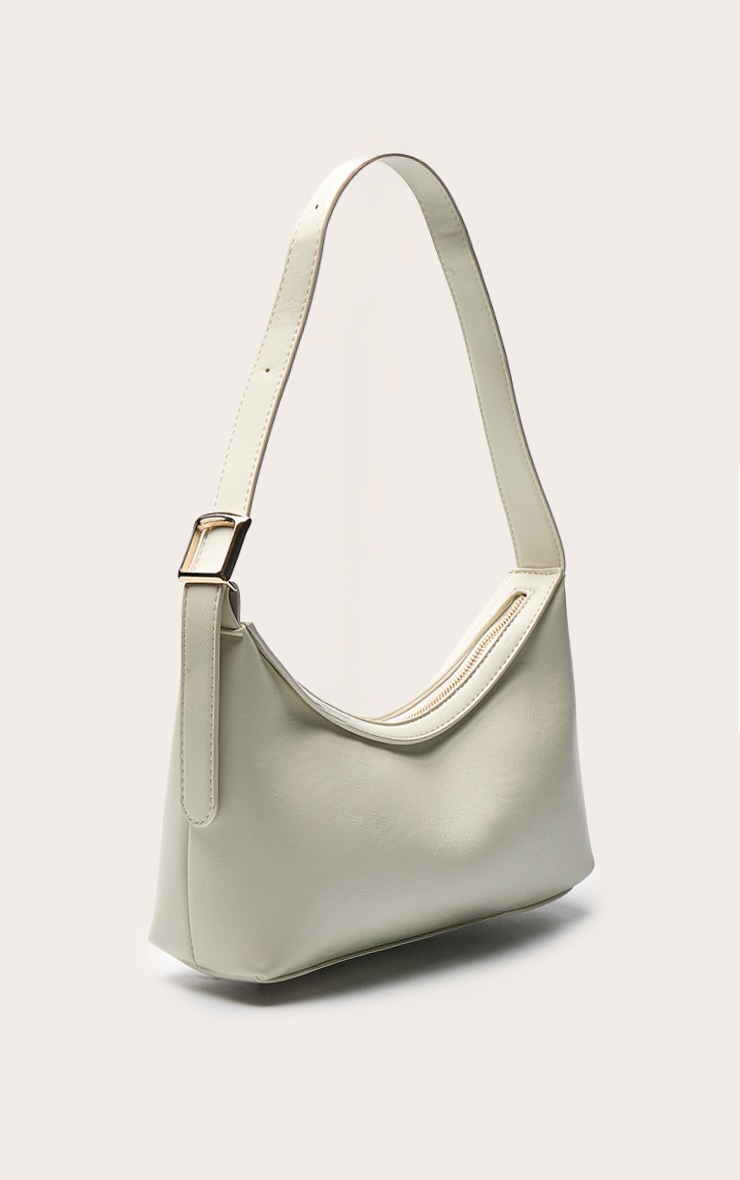 Cream PU Simple Buckle Strap Shoulder Bag image 3