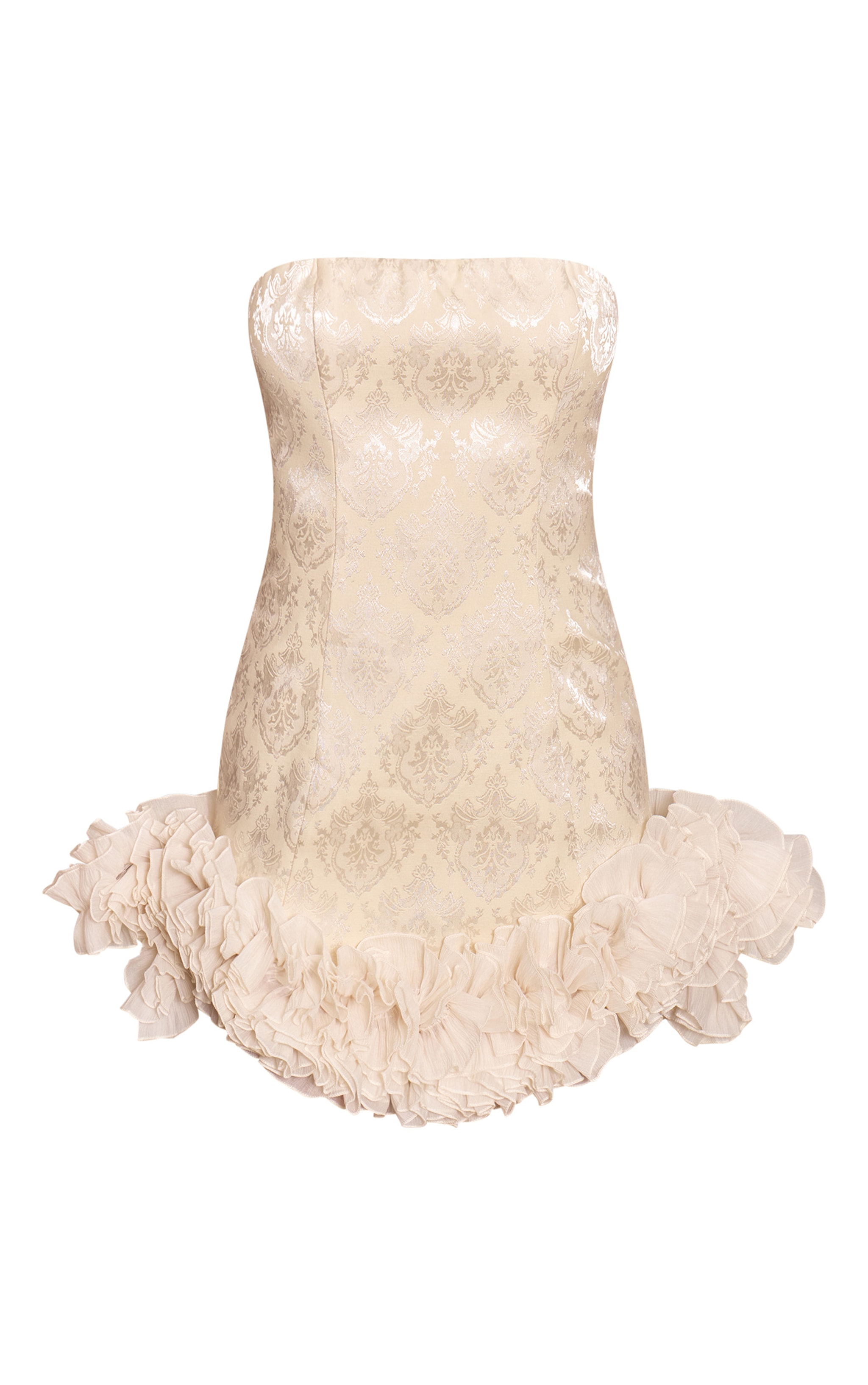 Cream Embroidered Jacquard Frill Hem Bandeau Mini Dress image 5
