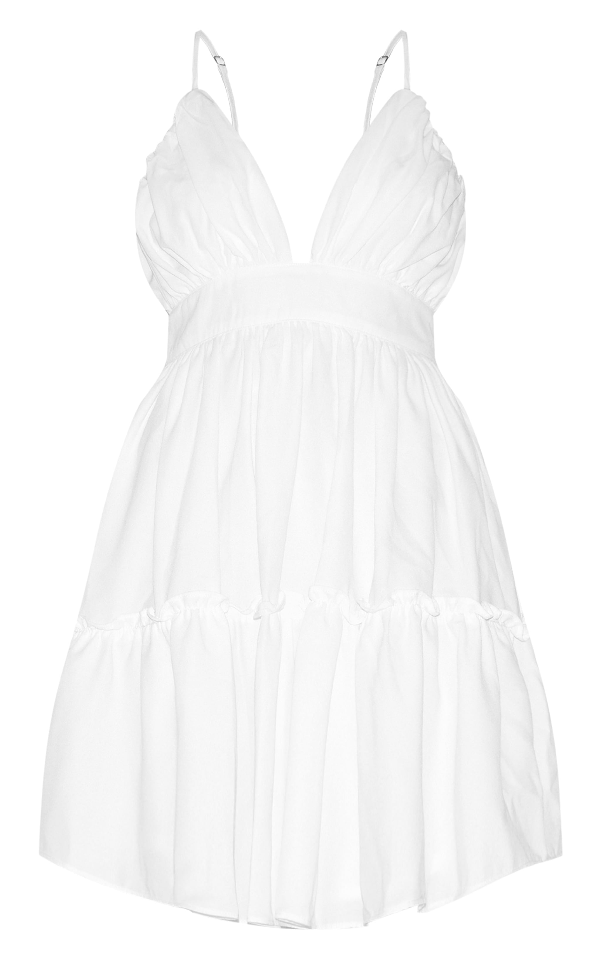 White Ruched Frill Detail Strappy Skater Dress image 5
