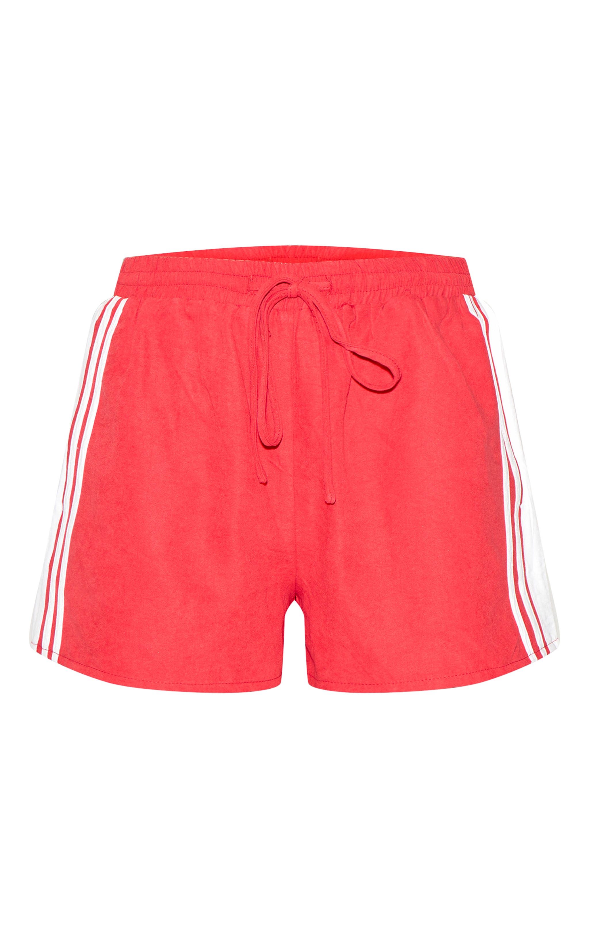 Red Peachskin Contrast Stripe Shorts image 6