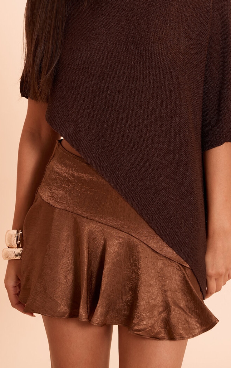 Chocolate Textured Satin Scalloped Edge Mini Skirt image 2