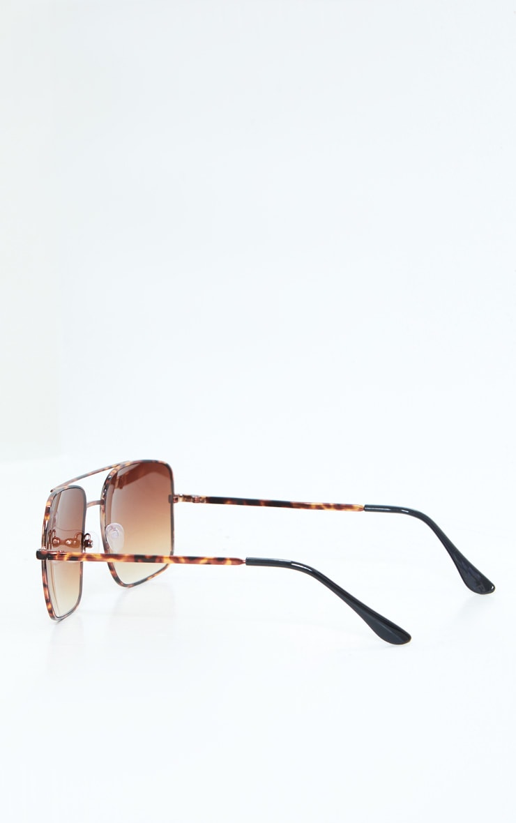 Brown Tortoise Double Bar Square Frame Sunglasses image 2