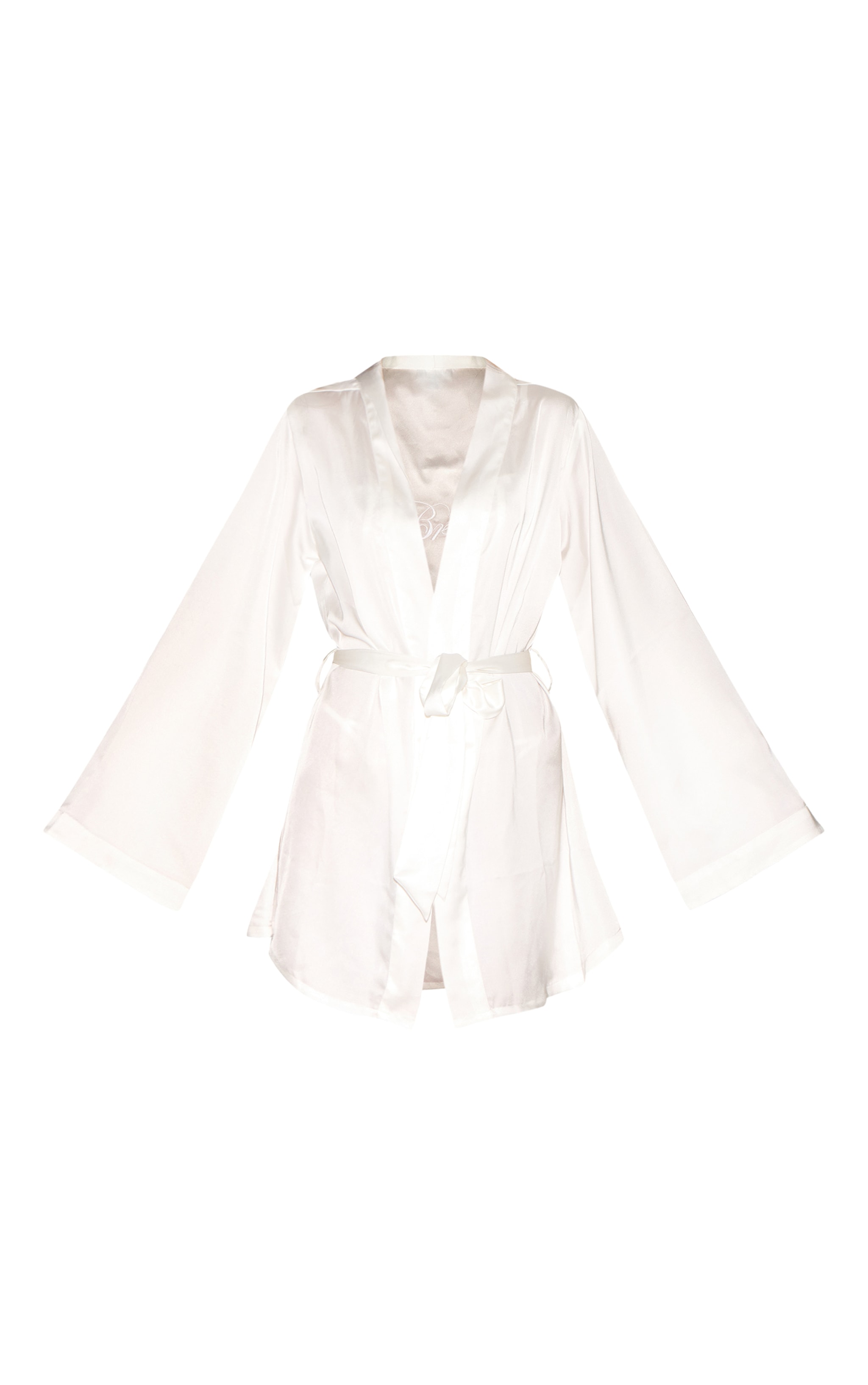 White Embroidered Bride Satin Robe image 5