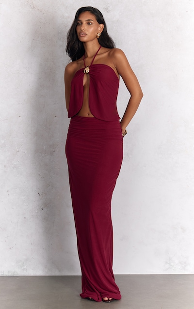 Deep Red Chiffon Maxi Skirt