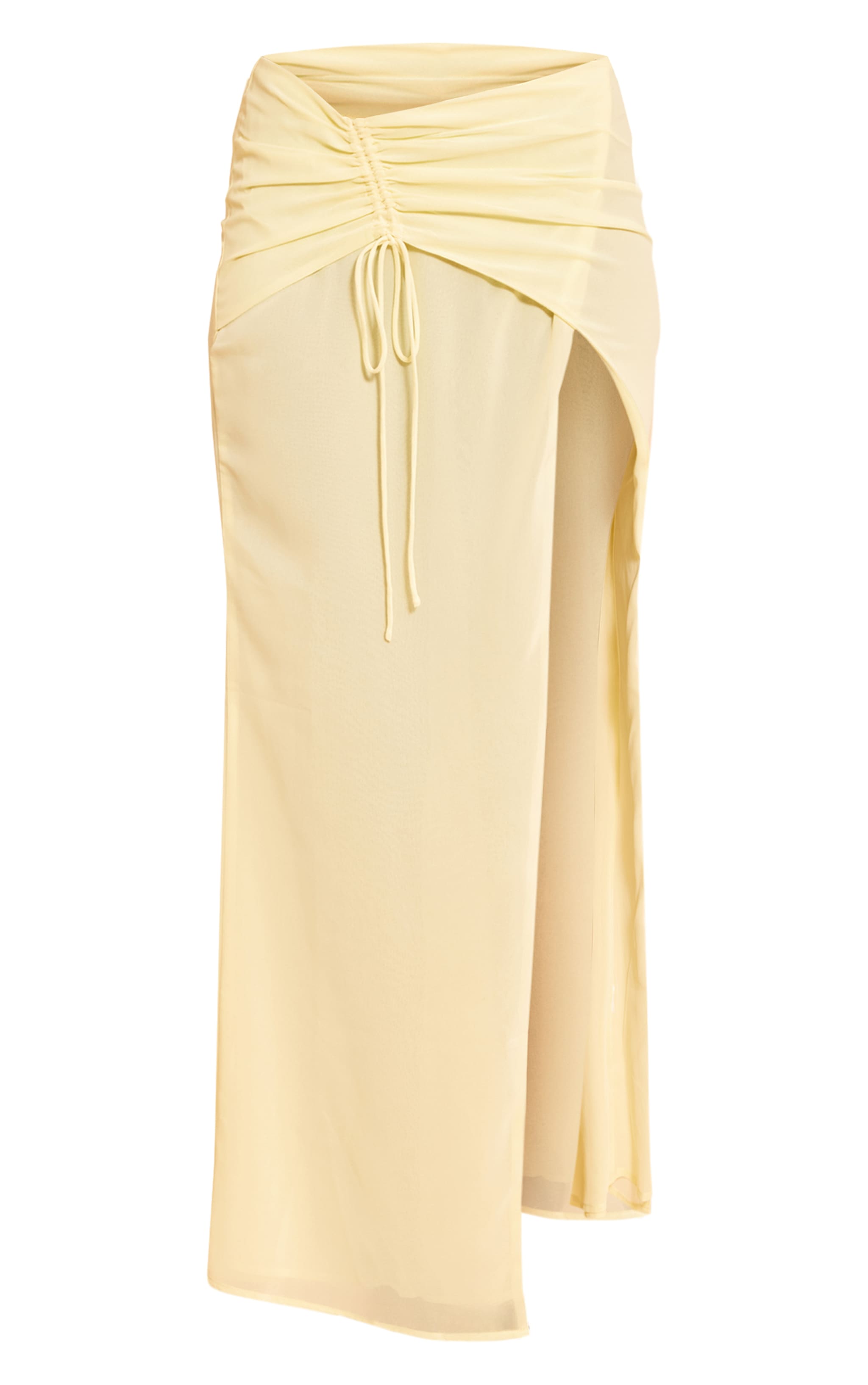 Lemon Chiffon Ruched Split Maxi Skirt image 5
