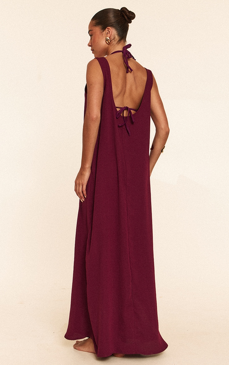 Robe de plage longue fluide en effet lin tissé violet à col bateau image 2