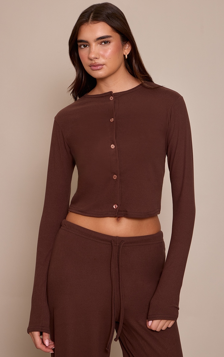 Chocolate Soft Touch Button Up Cardigan image 1