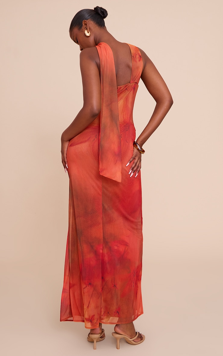 Red Printed Chiffon Frill Details Strappy Maxi Dress image 2
