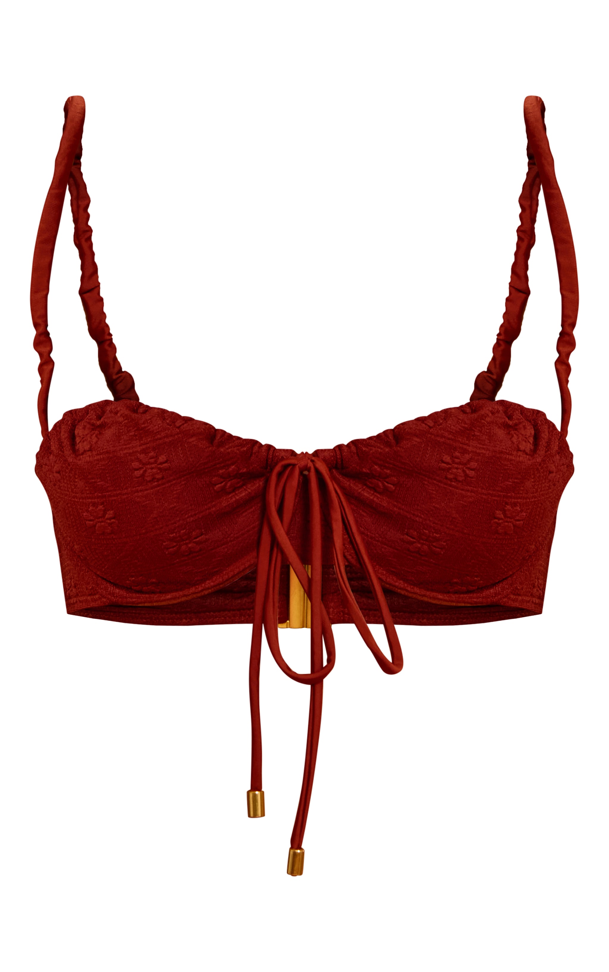 Rust Textured Floral Underwired Bikini Top image 5